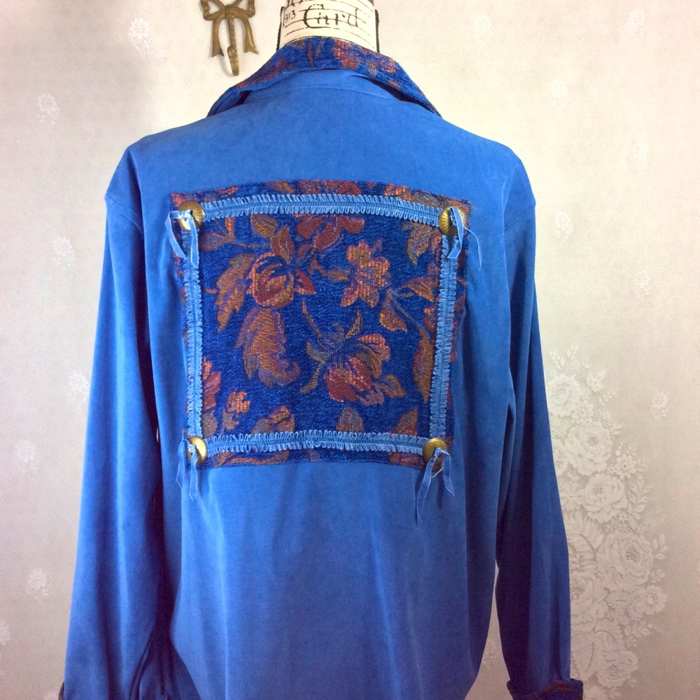 Susan Graver Blue Faux Suede Baroque Panel Jacket